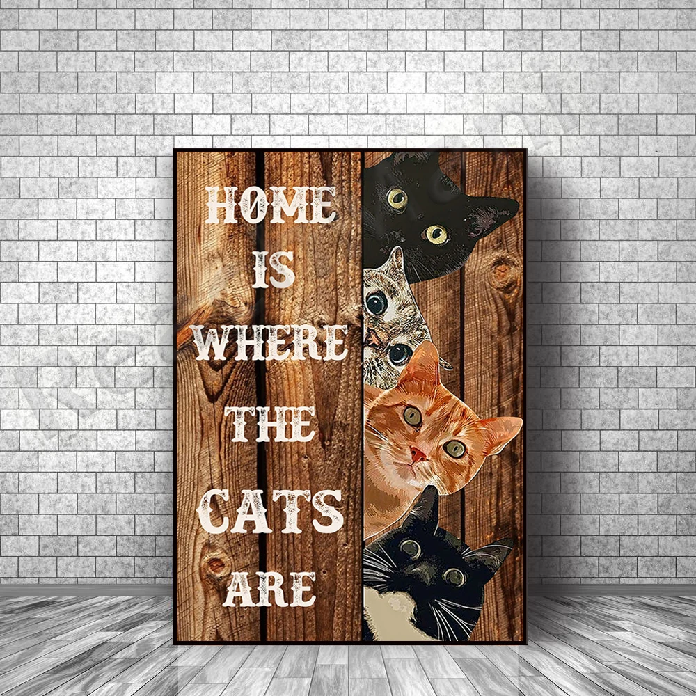 

Home is a place for cats poster, animals, cat lovers, cat mom and cat dad vintage home decor typographic art,