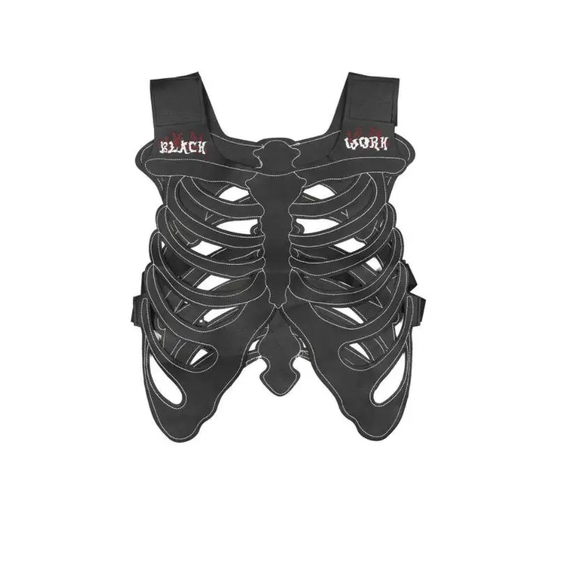 

2022 Dark Punk Fashion Designer Men's Vest Adjustable Skeleton PU Vest Men's and Women's Streetwear Embroidery Men's Coat w42