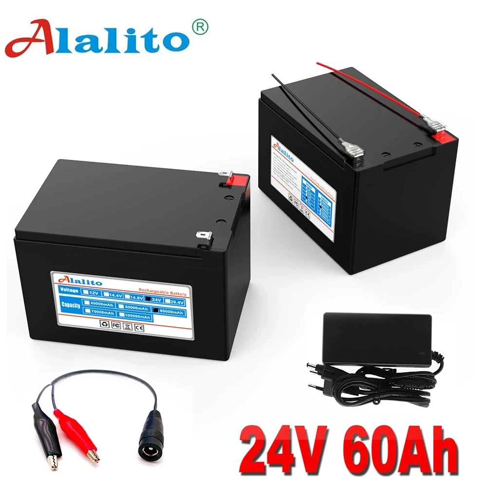 

Alalito High Capacity 6s4p 24V 60Ah 18650 Battery Pack Lithium Ion Battery 25.2V 60000mAh Bicycle Moped Power Tools Battery