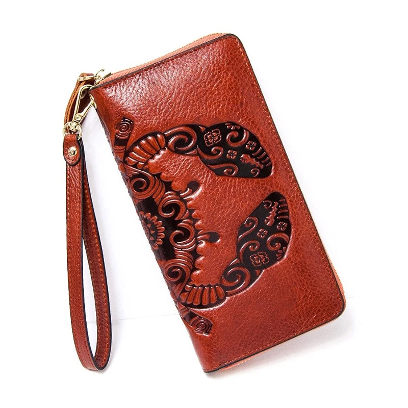 Long Genuine Leather Wallet Women Fashion Ladies Leather Wallets Big Real Cowhide Purses Animal Pattern Female Clutch Bag