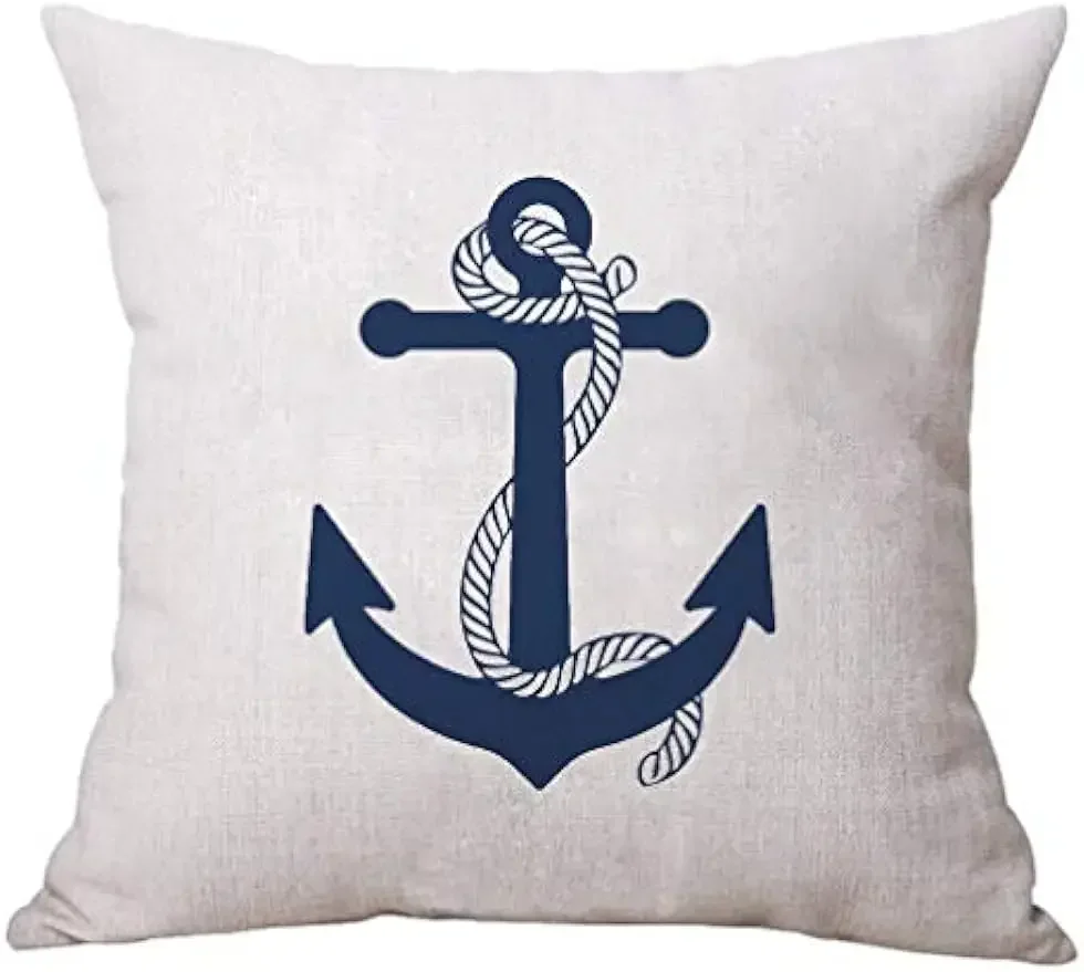 Чехол для подушки с рисунком морской тематики береговой навигации голубая