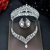 a356 gorgeous wedding jewelry sets fashion tiaras earrings necklaces set for women engagement crown bijoux cubic accessories