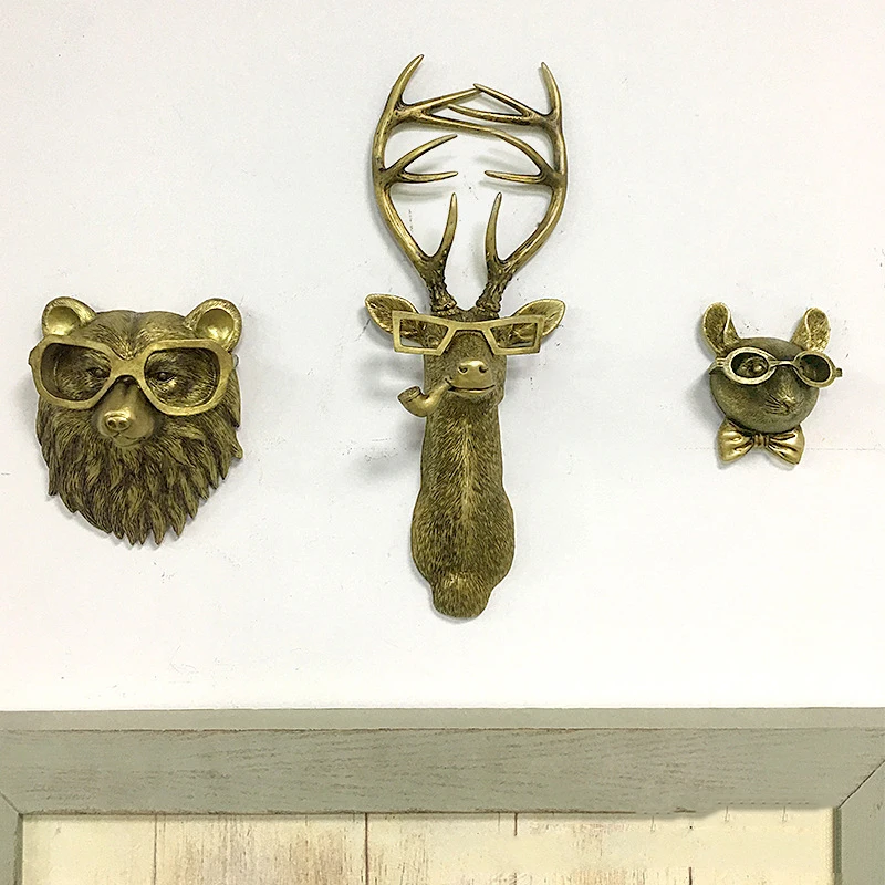 

Bronze Resin Animal Pendant Antique Gold Deer Head Wall Storage Hook Background Wall Accessories Home Decoration Wall Hanging
