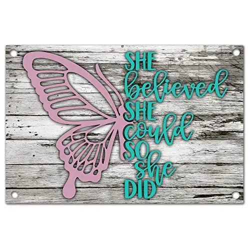 

vizuzi She Believed She Could So She Did Butterfly Funny Inspirational Girl Cave Metal Tin Sign Wall Decor Daughter Girl Bedroom