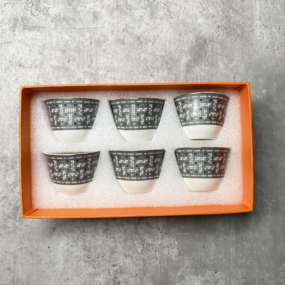 

2022 чайный сервиз из костяного фарфора, 6 чайных чашек, ретро, серебристые фарфоровые мини-чашки для эспрессо, чайные кружки, винные чашки, посуда для напитков, подарки