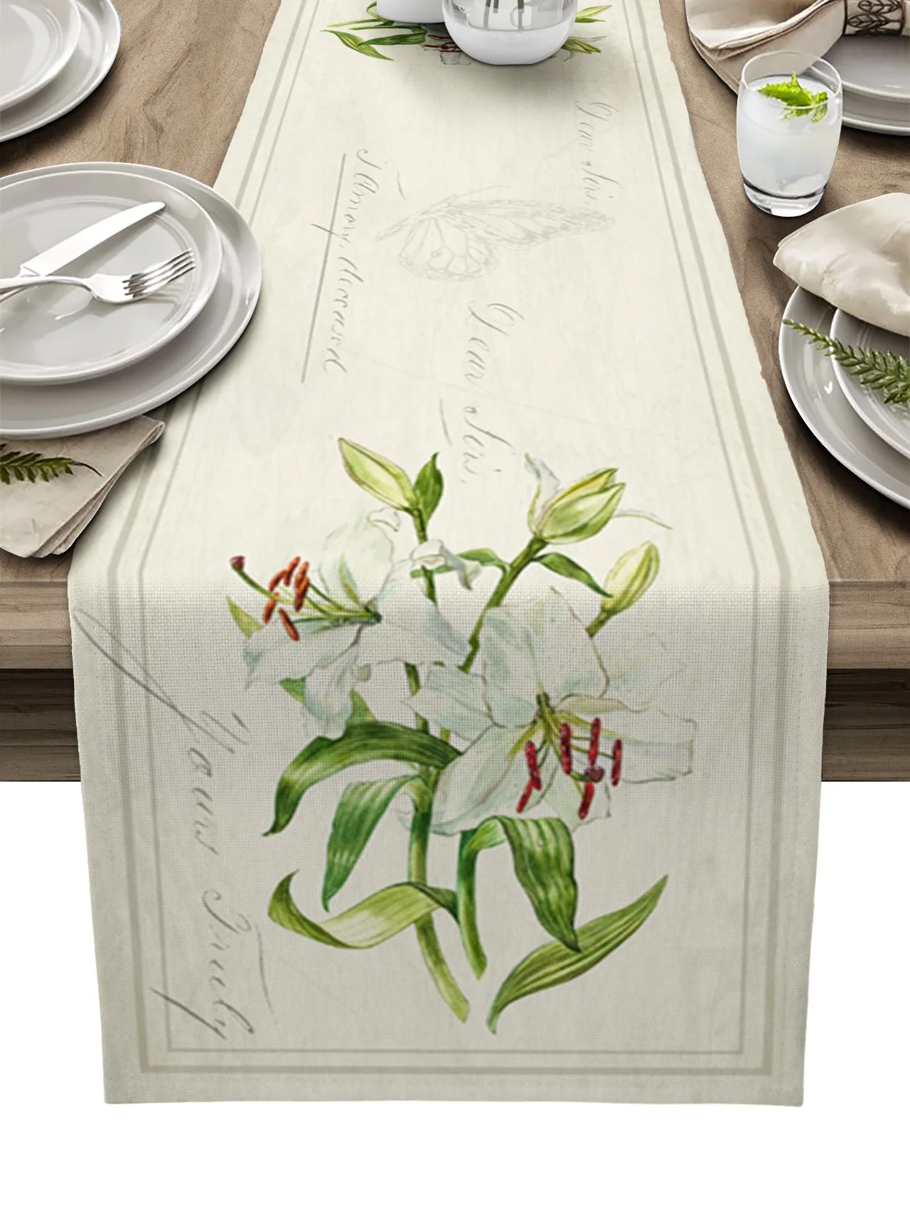 

Vintage Country Plant Lily Pop Cotton Linen Table Runner for Wedding Party Coffee Table Decor Modern Home Kitchen Tablecloth