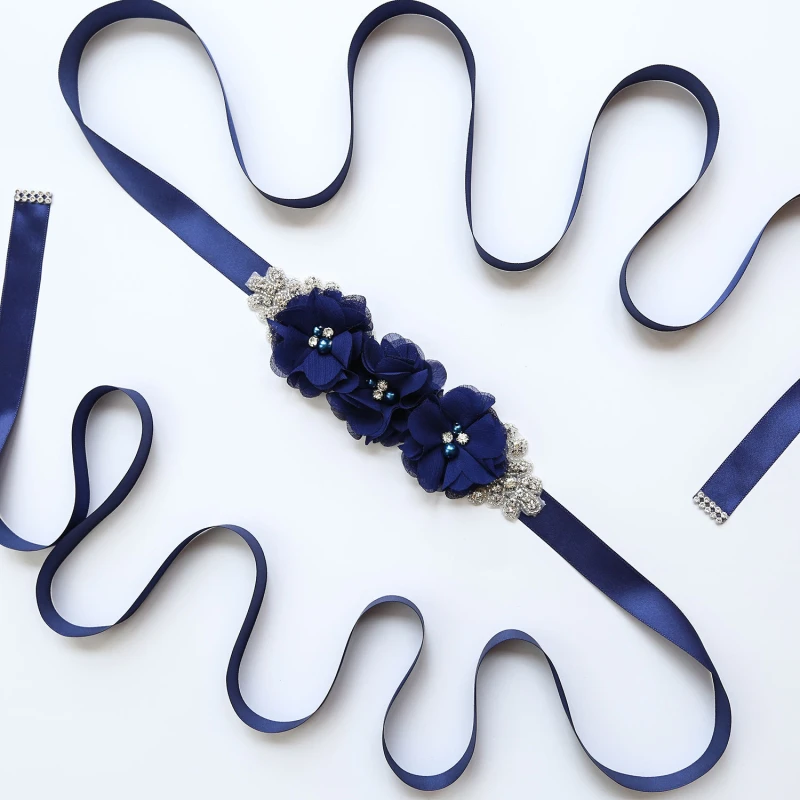 

Женский узкий пояс с тремя цветочными ремнями Стразы с жемчужной шифоновой лентой с дикими жемчужинами цветочный ремень для вечернего плат...