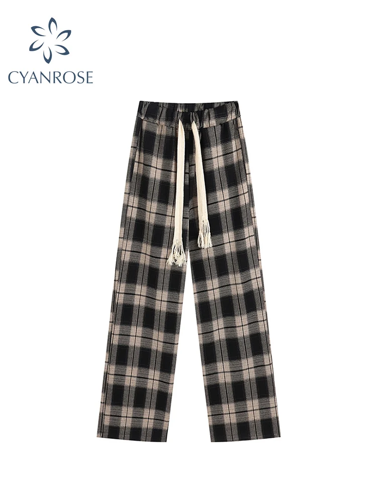 

Женские винтажные клетчатые брюки с широкими штанинами, повседневные мешковатые джоггеры, уличная одежда в стиле Харадзюку, спортивные брю...