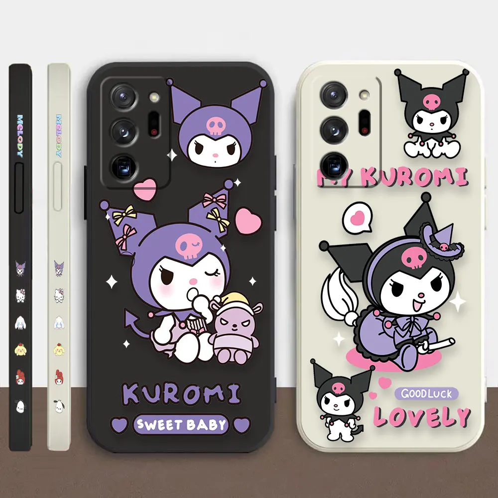 

Case For Samsung Galaxy A30 A20S A10S A14 Note 20 10 9 Pro Plus Lite Ultra 4G 5G Liquid silicone Case Cartoon kuromi Cat