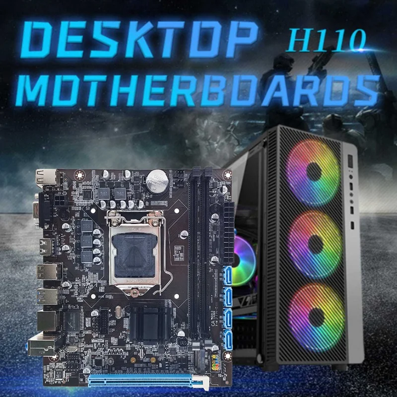 

H110 Motherboard+2XSATA Cable+Switch Cable+Thermal Grease+Thermal Pad LGA1151 M.2 NVME Support 2XDDR4 For Intel