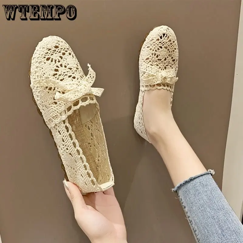 

Fisherman Shoes Women's Summer Mesh Shoes Breathable Hollow Out Flat Soft Sole Pregnant Bean Shoes Old Beijing Cloth Shoes