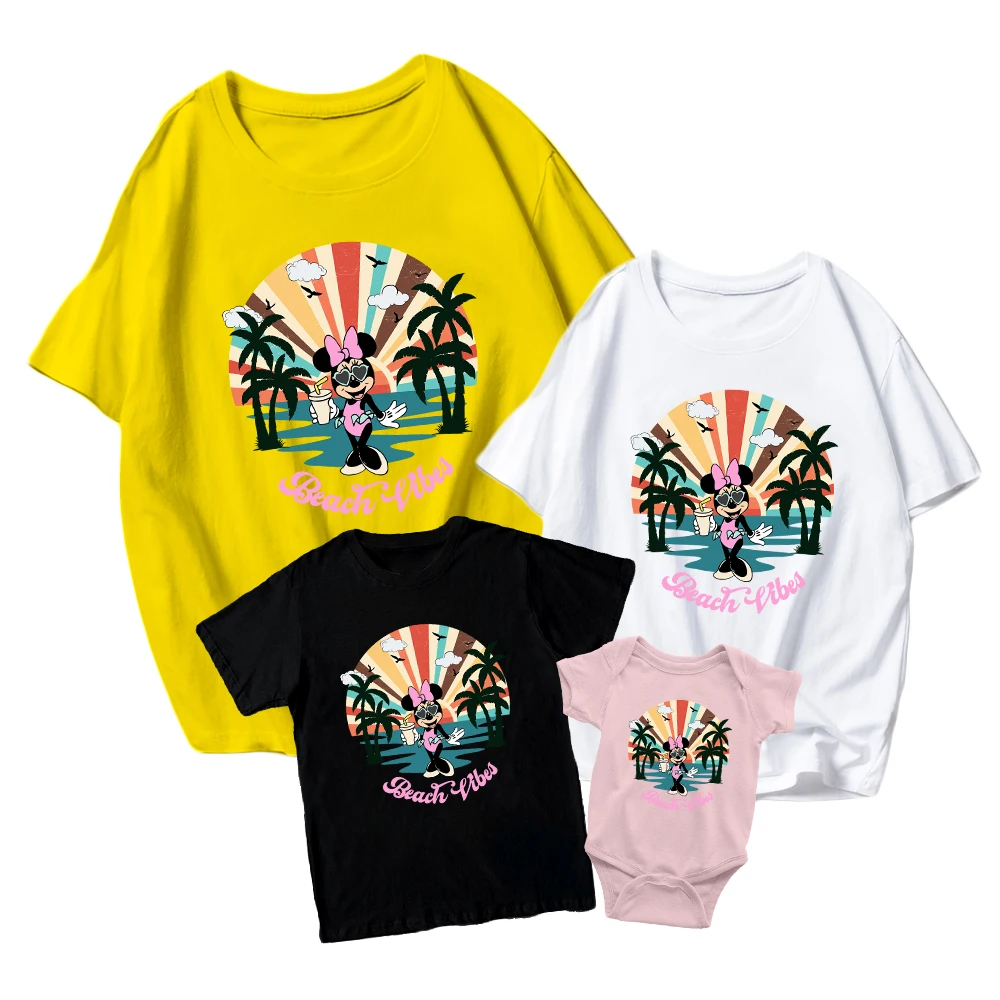

Family Matching Clothes Fashion Disney Minnie T-Shirt Casual Wild Comfort Summer Short Sleeve Tops Cute Adult Unisex Children