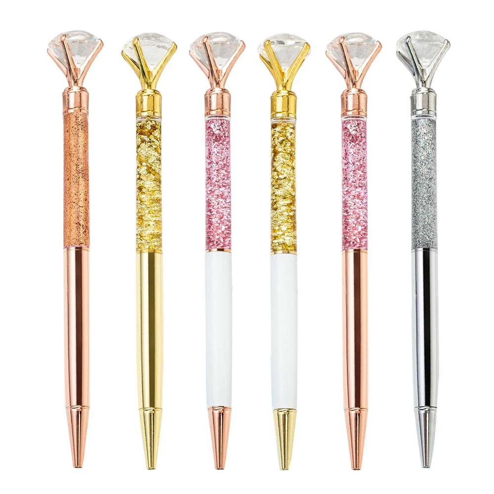 

100Pcs Metal Bling Diamond Crystal Ballpoint Pens With Dynamic Liquid Sand For Office Supplies Decorations Women Gifts Rose Gold