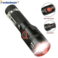 pocketman led flashlight zoomable torch tactical flashlights usb flashlight waterproof torches for camping hiking emergency