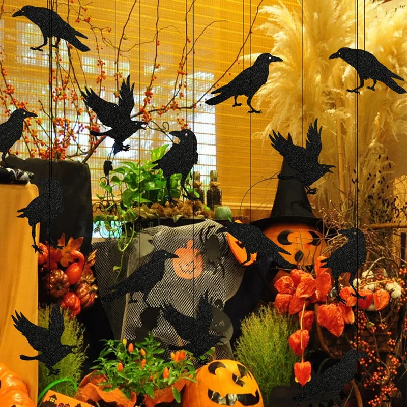 

24PCS Halloween Hanging Crow Deco Witch Pumpkin Ghost Cutouts Streamers Foil Ceiling Spiral Holiday Party Decoration Suit B