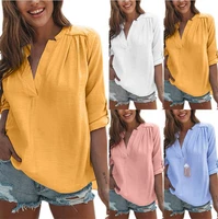 spring and autumn fashion new womens v neck long sleeved shirts solid color casual shirts women all match commuter loose tops