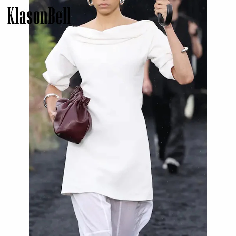 

6.12 KlasonBell Runway Fashion White Folds Slim Mini Dress Women