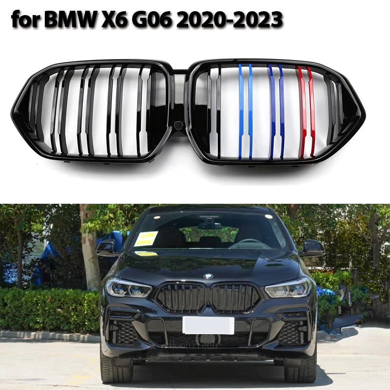 

2Pcs Car Style Gloss Black Front Kidney Double Slat Grill Grille for BMW X6 G06 2020 2021 2022 2023 Front Kidney Grilles Racing