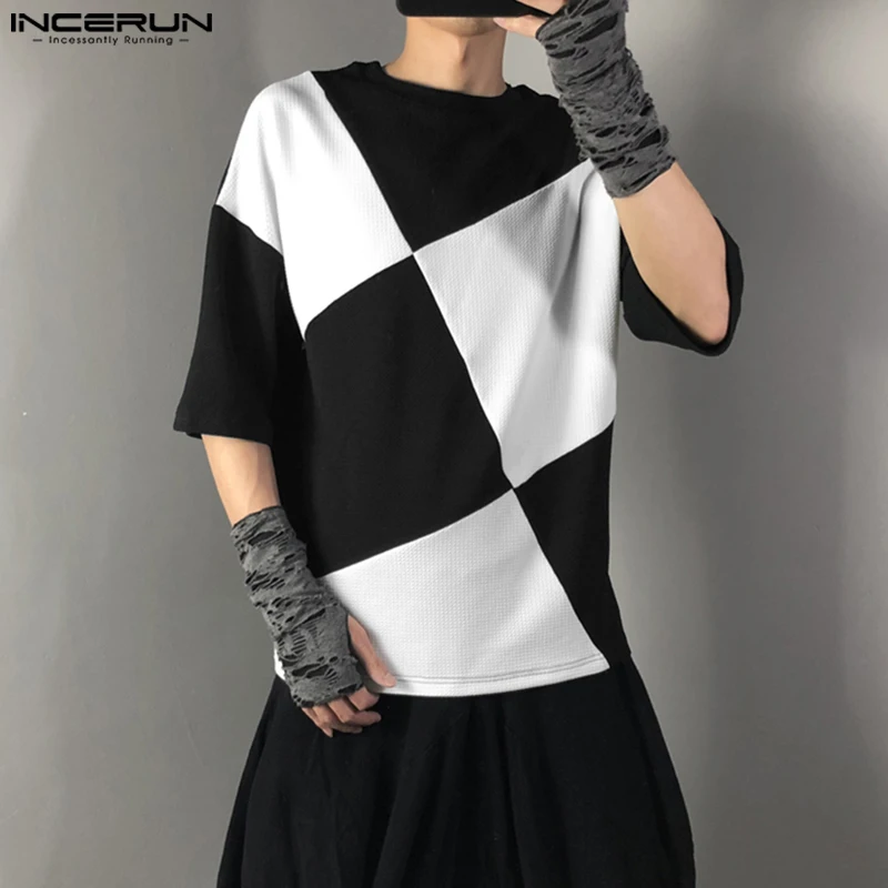 

Летние мужские футболки INCERUN 2023, стильные клетчатые Топы с коротким рукавом, футболки, уличная одежда, хорошо облегающая женская футболка, топы