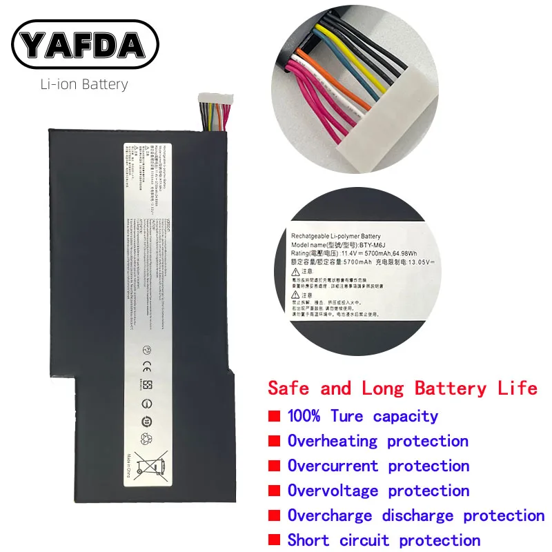 YAFDA BTY-M6J Аккумулятор для ноутбука MSI GS63VR GS73VR 6RF-001US BTY-U6J 9N793J200 BP-16K1-31 11 4 V 64.98Wh |