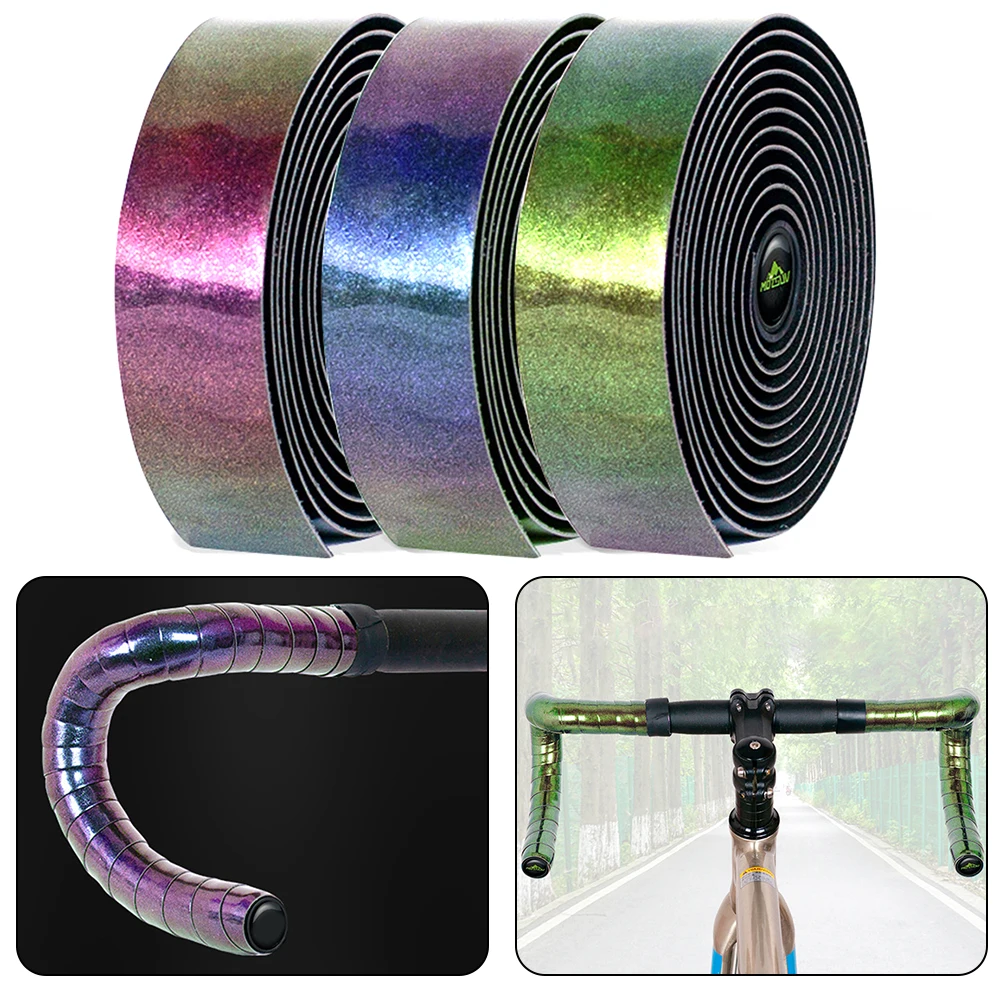 

Reflective Road Bike Riding Handlebar Wrap Tape Pair Aurora Color Changing Lightweight Composite PU Integral Winding Protection
