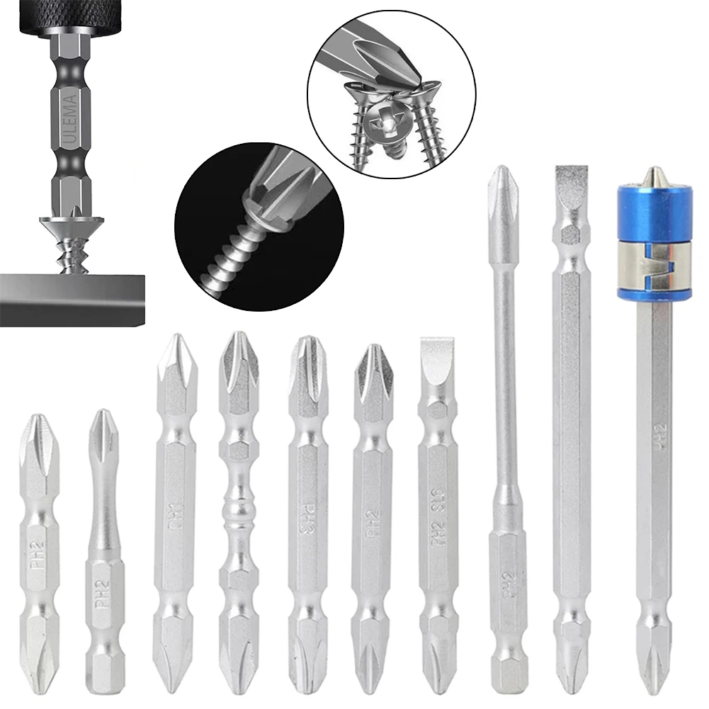 

11pcs PH1/PH2/PH3/SL6 Cross Slotted Screwdriver Bit Shank 6.35mm Hex Double End For Electric Manual Air Drills Hand Tools