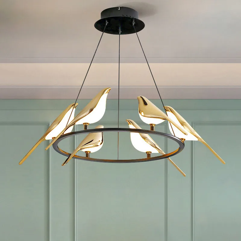 

Nordic Creative Bird Shape Chandelier Alloy Acrylic Bedroom Bedside Living Room Corridor Adjustable Angle Decorative Home Light