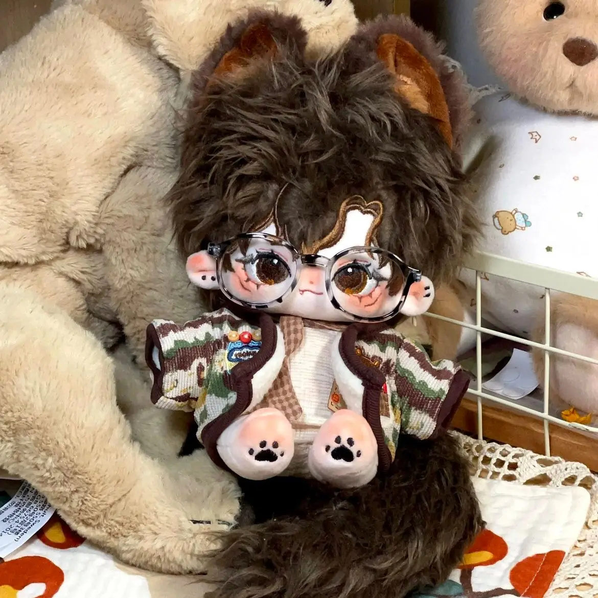 

Крутая немецкая овчарка со зверьком, плюшевая хлопковая кукла с ушками животных, 20 см, плюшевая игрушка со скелетом, подарок для детей