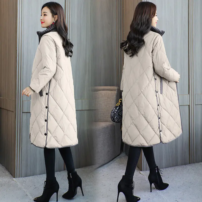 2023 Winter Down Cotton Parkas Stand-up Collar Jacket Women Korean Coat Loose Warm Long Jackets Elegant Windproof Zipper Outwear
