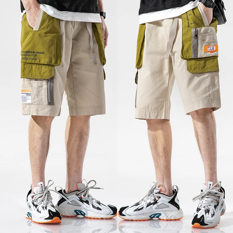 

Шорты-карго мужские в стиле Харадзюку, Модные свободные прямые Бермуды, стиль Харадзюку, 100% хлопок, свободные уличные шорты в стиле хип-хоп