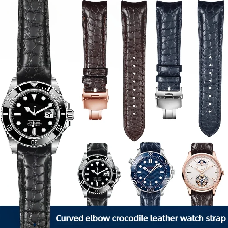 Фото Ремешок для часов из изогнутой крокодиловой кожи 20 мм 22 мм для Rolex Omega Tissot IWC Seiko, мужской ремешок из мягкой натуральной кожи, браслет №1