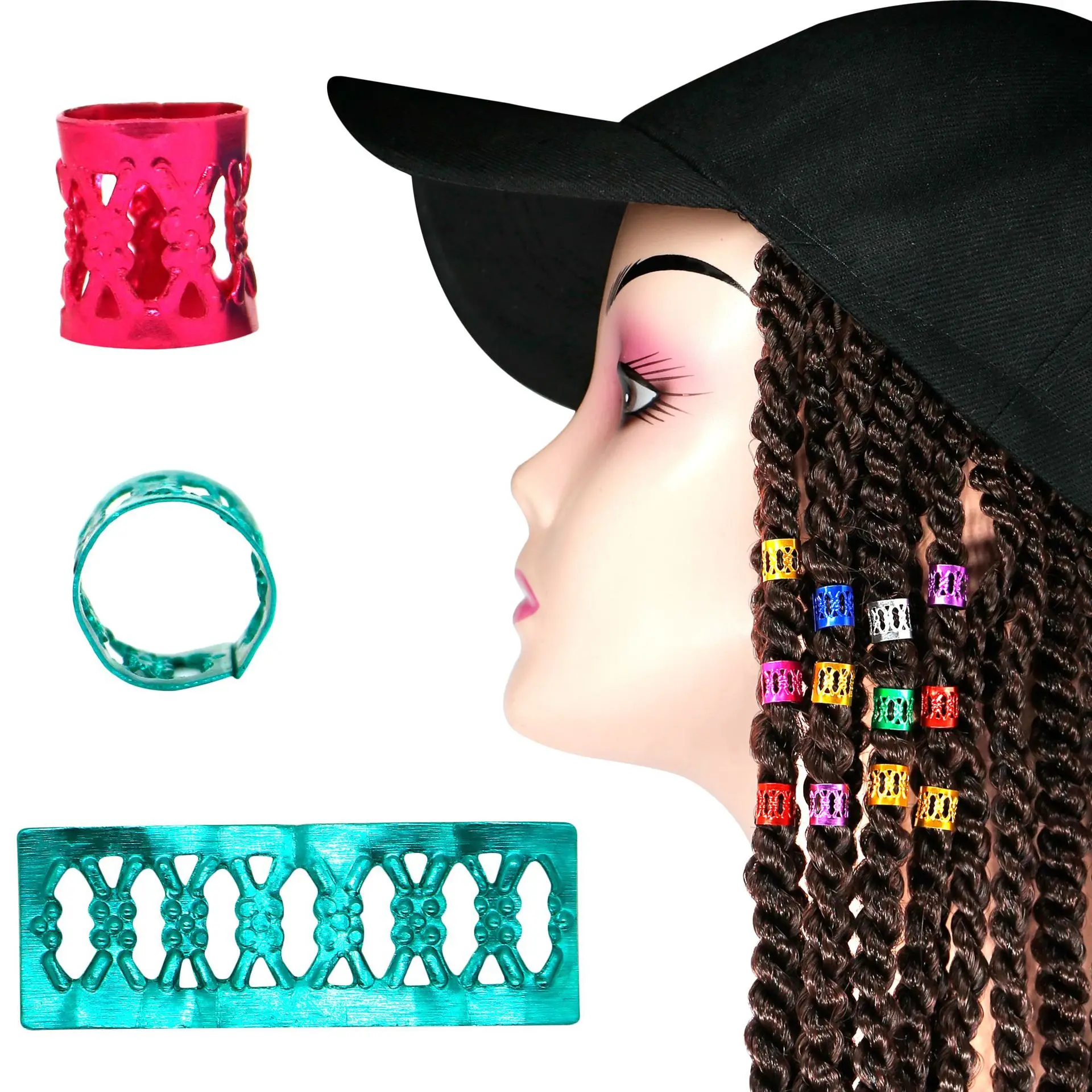

Mixed Color Hair Braid Cuff African Hair Rings Beads Tubes 3D Charms Dreadlock Dread Hair Braids Jewelry Decoration Accessories