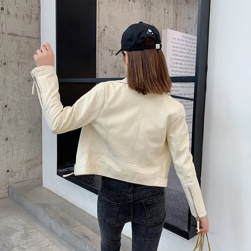 Lapel zipper 2023 spring and autumn clothes new small leather short slim-fit coat