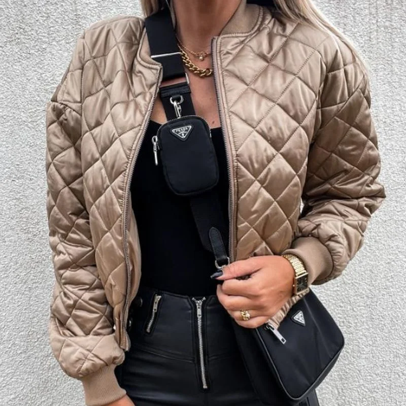 Women's Jacket Winter Thin Parka Coat Army Green Bomber Jacket Retro Fashion Streetwear Pocket Long Sleeve Short Coat Ladies