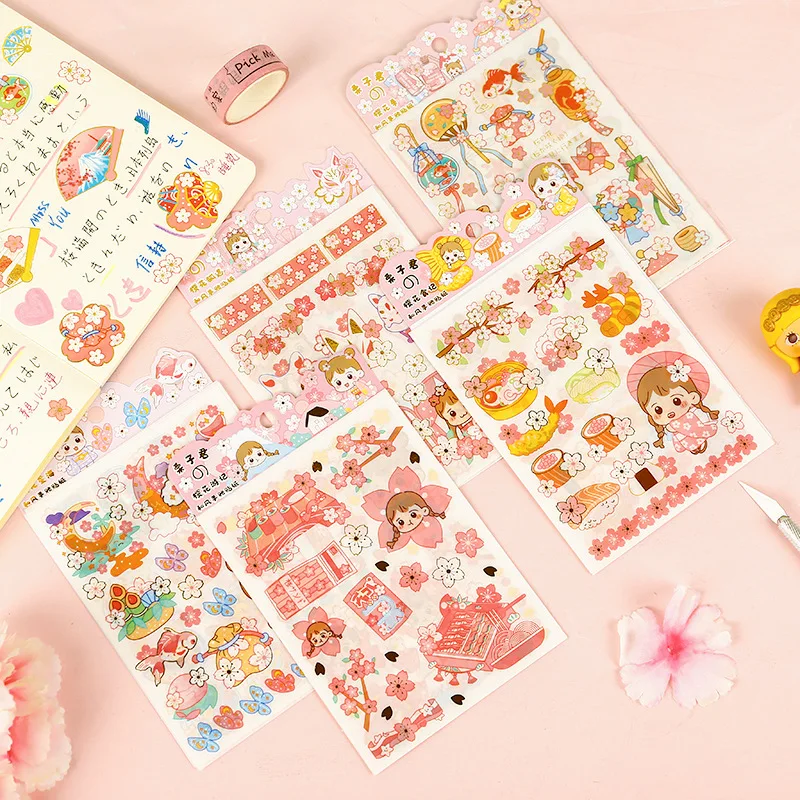 

Korean Ins Laser Chestnut Sakura Series Sticker DIY Photo for Journal Diary Album Scrapbook Decor Stickers Student Art Supplies
