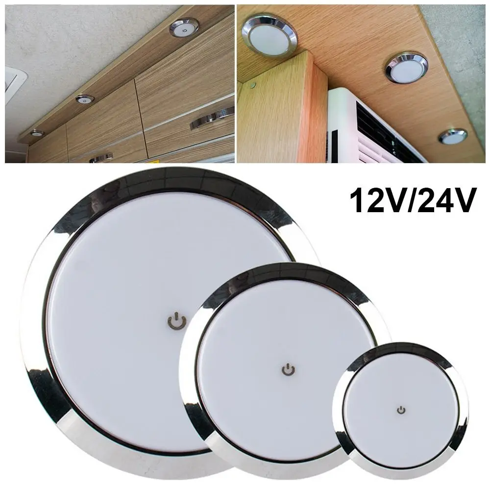 

12V/24V LED Touch Lamp RV Ultra-thin Round Dome Light Ceiling Lamp Reading Light for Caravan Boat Yacht Camping Car