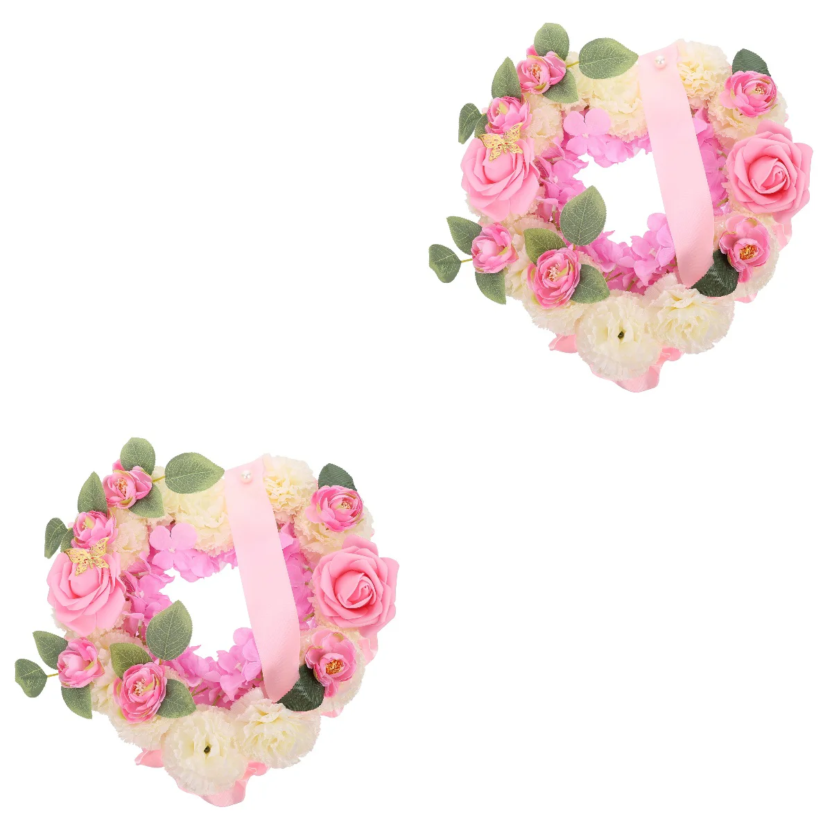 

2 Sets Heart Memorial Wreath Mourning Commemoration Artificial Funeral Floral Decor Gift Adorn Flower Cemetery Chic Fake