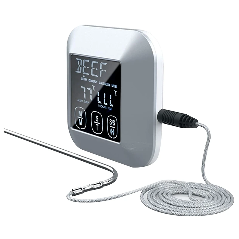 

Digital Touch Screen Kitchen Thermometer For Meat Poultry Fish Long Wired Probe Cooking In Frying Pan Oven Smoker BBQ