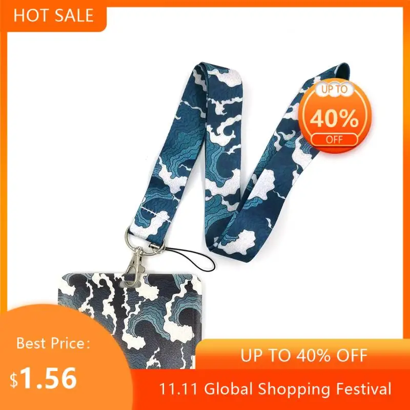 

Волнистый шнурок Kanagawa Hokusai в стиле аниме, шнурок для ID-карты, шнурки для ключей, шнурок для ключей, брелок для ключей, кольцо для ключей