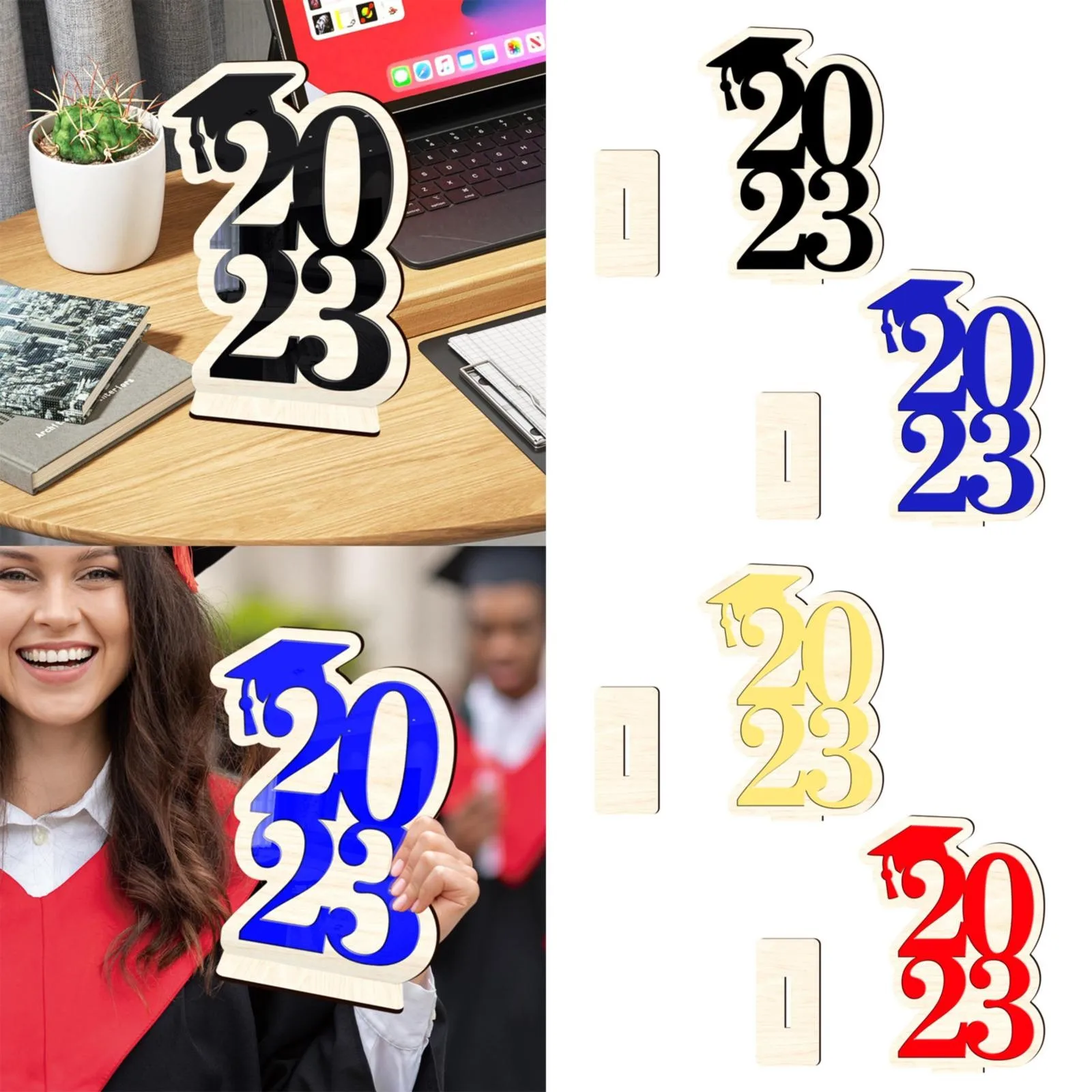 

2023 Graduation Season Wooden Table Decoration Festival Home Decoration Wood Sign Graduation Party Pickle Ornament Shatterproof