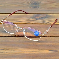 fashion half rim golden frame 4 leaf clover decoration spectacles multi coated fashion reading glasses 0 75 to 4