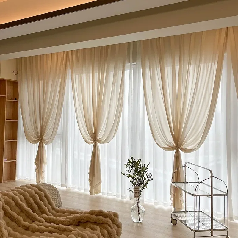 

Chiffon Curtain Simple Milk Coffee Color Living Room Balcony Bay Window Study Restaurant Yoga Room Tea Room Shading Curtain