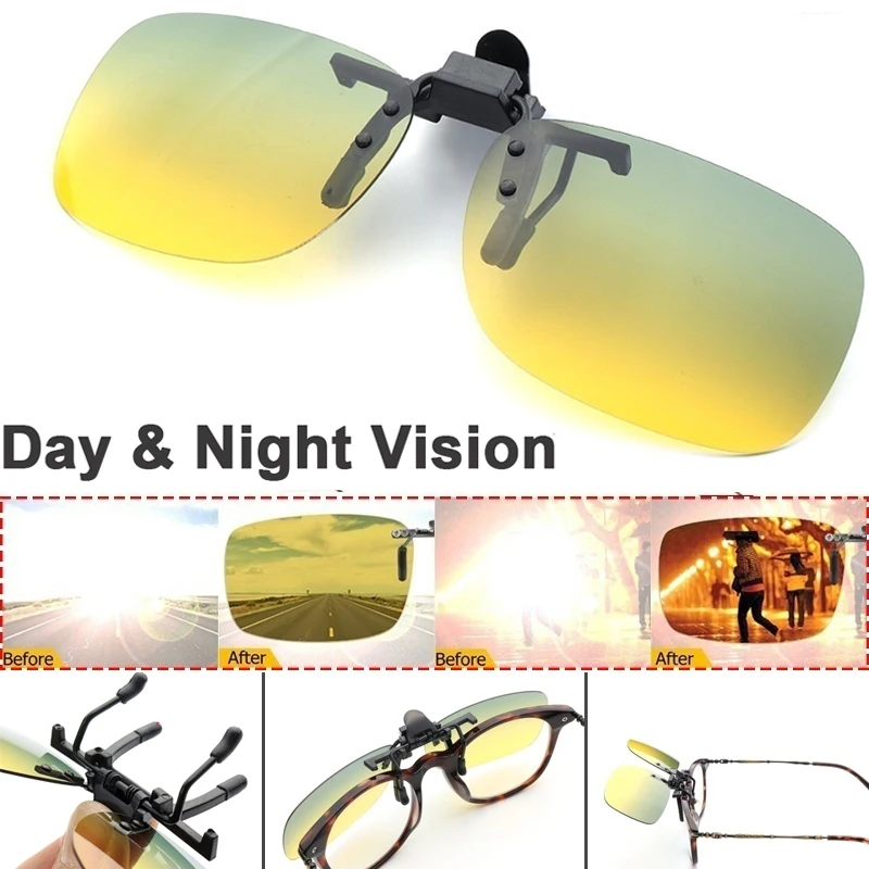 Driving Glasses Sunglasses Clip on Sun Glasses Flip up Anti Glare Polarized Lens Glasses Goggles Clip UV400 Day Night Vision