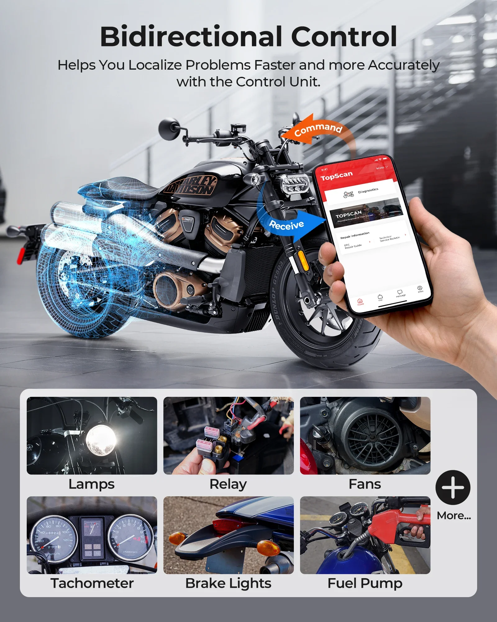 Фото Профессиональный универсальный TOPDON TopScan Moto сканирование автомобиля авто мотоцикл диагностические инструменты двигатель obd2 сканер инструмент для всех автомобилей №3