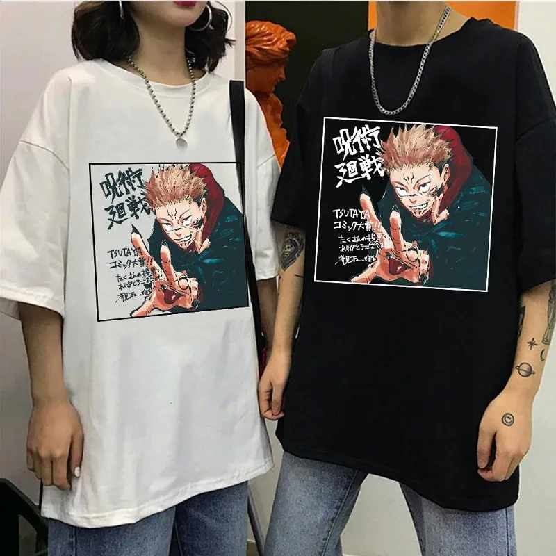 

Summer 2022 Harajuku Style Men's T-shirt Japanese Anime Spell Combat Jujutsu Kaisen Print O-neck Short Sleeve Oversized T-shirt