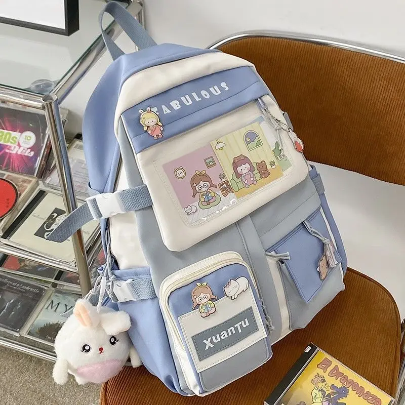 

Middle School Backpack for Girls Teen Student Cute Cartoon High School Bags Women Nylon Bookbag Campus Casual Korean Bagpack