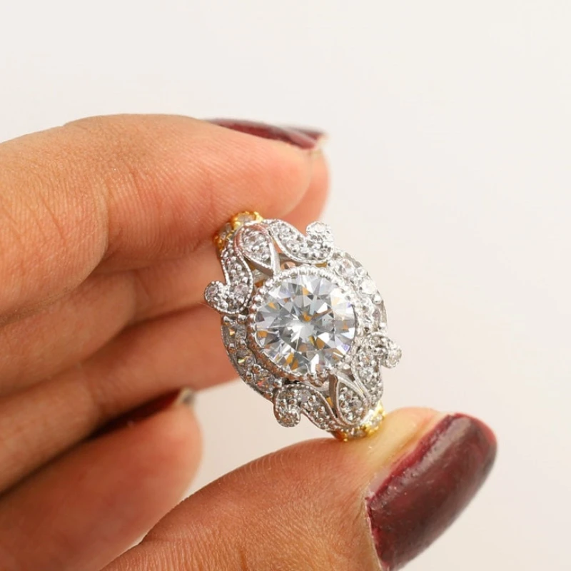 

2023 New Copper Inlaid Zircon Ladies Ring Bride Wedding High Quality Diamond for Banquet Shiny Fashion Luxury Jewelry