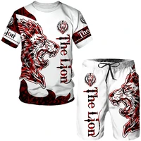 3d printed tiger mens t shirt sets fashion short sleeve lion tracksuit shorts o neck outfit leisure summer cool male beach suit