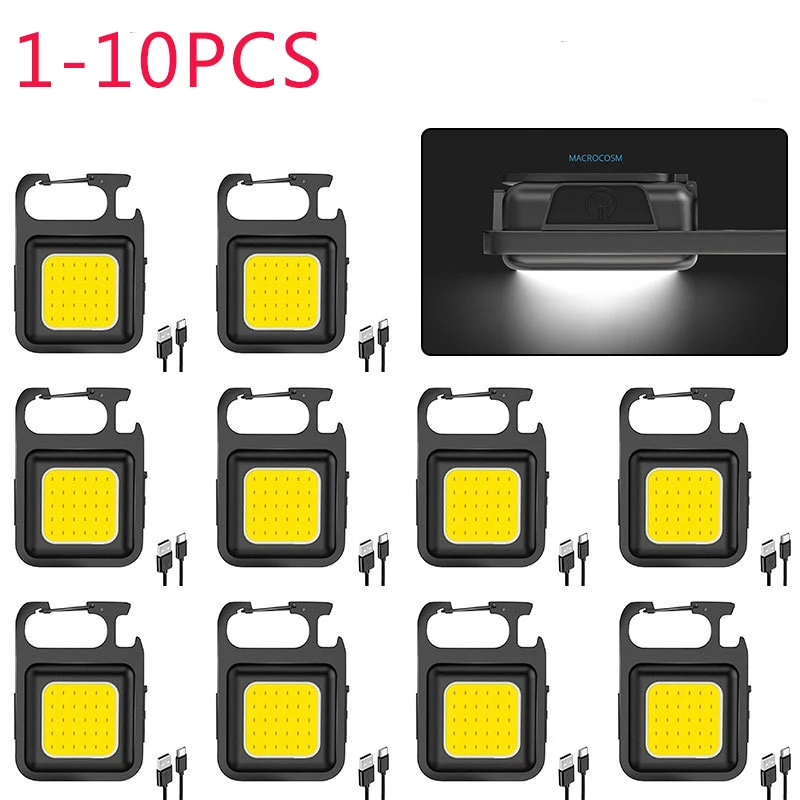 

High Power Mini LED Flashlight USB Rechargeable Keychain Light Strong Magnetic COB Work Light Outdoor Camping Lights Corkscrew