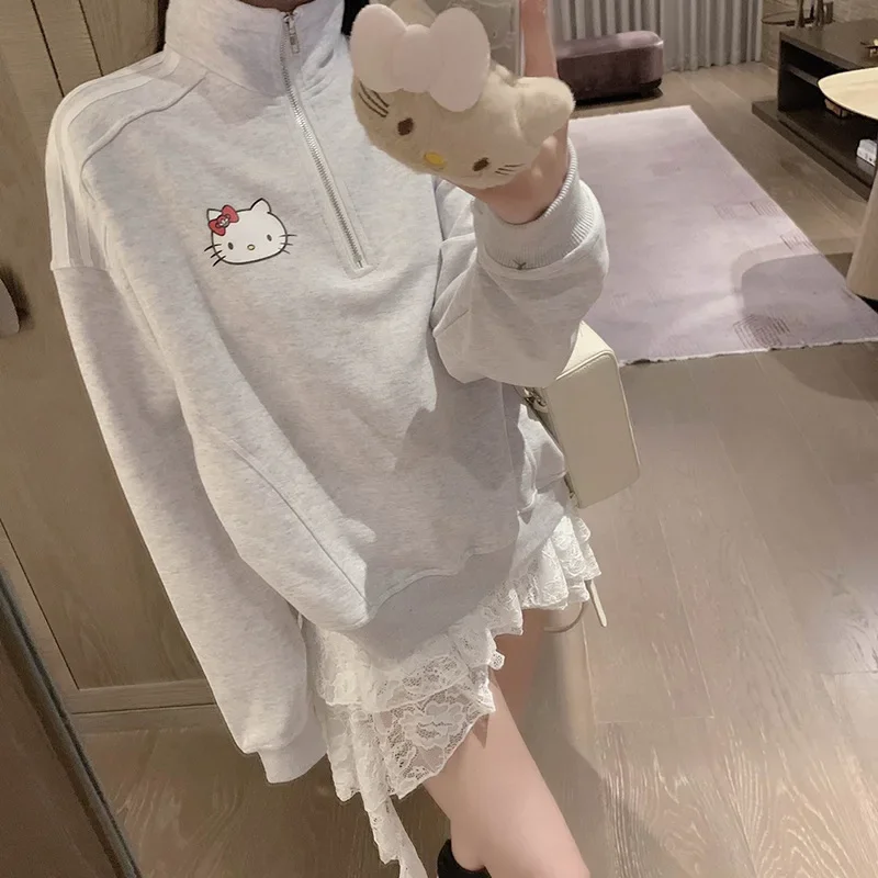 Женская толстовка с воротником-стойкой в стиле аниме Hello Kitty шикарные женские